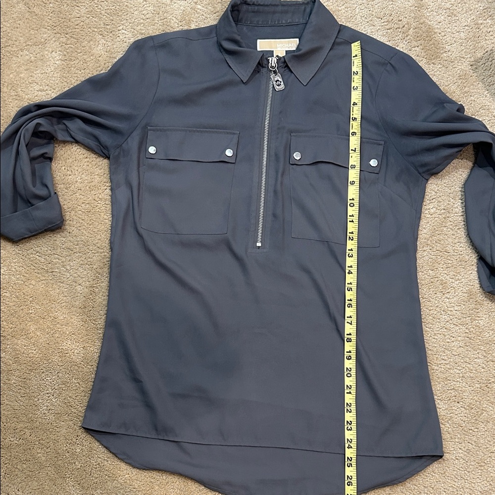 Olive Gray Zip-Up Blouse - Picture 10 of 10